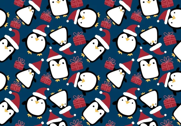 Dibujos Animados Invierno Navidad Patrón Pingüino Sin Costura Para Papel —  Fotos de Stock
