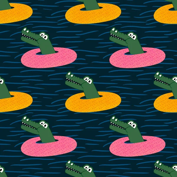 Sommardjur Sömlösa Krokodil Ödlor Tecknad Mönster För Inslagning Papper Och — Stockfoto
