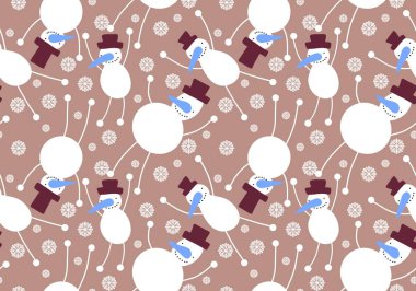 Winter seamless snowman and snowflakes pattern for Christmas wrapping paper and kids notebooks and accessories and fabrics. High quality illustration