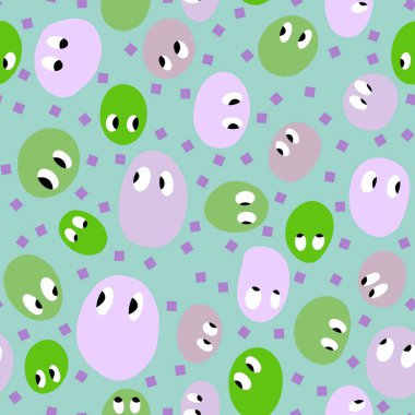 Karikatür fasulyesiz polka kağıtları, kumaşları, çarşafları, çocuk giysilerini ve kreşleri kaplayan canavar desenleri. Yüksek kaliteli illüstrasyon