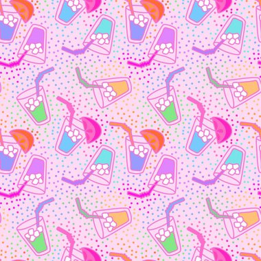 Yaz içeceği, karikatürlü buzlu limon desenli ambalaj kâğıdı, giysi baskısı, ambalaj, kumaş ve çarşaf. Yüksek kaliteli illüstrasyon