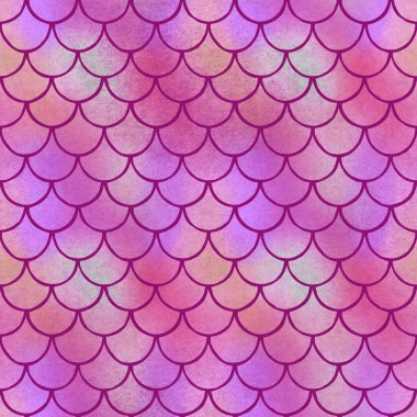 Çizgi filmlerde kumaşlar, tekstil ürünleri, ambalaj kağıtları, aksesuarlar ve çarşaflar için balık kuyruklu denizkızı derisi deseni. Yüksek kaliteli illüstrasyon