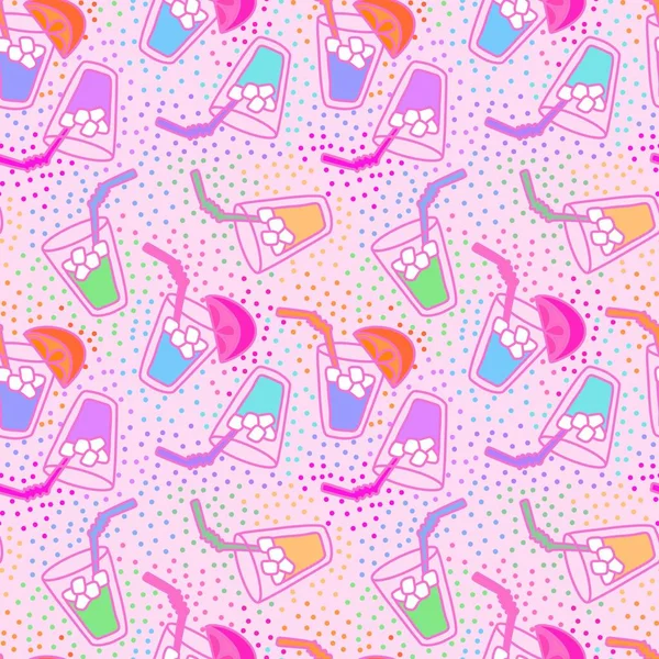 Summer Drink Seamless Cocktails Cartoon Ice Lemon Pattern Wrapping Paper — Stock Photo, Image