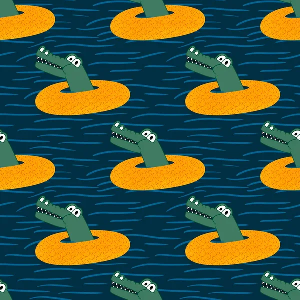 Letnie Zwierzęta Bezszwowe Krokodyle Jaszczurki Wzór Kreskówki Pakowania Papieru Tkanin — Zdjęcie stockowe