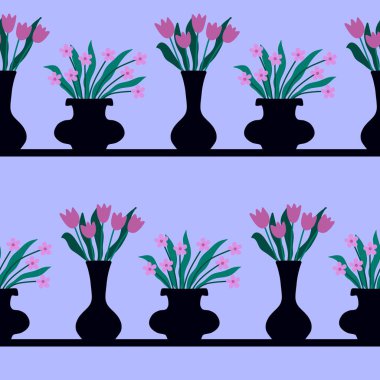 Çiçeksiz bahar evi dekoru kağıt, kumaş, çarşaf ve çocuk giysileri baskısı ve ambalaj için saksı deseni. Yüksek kaliteli illüstrasyon