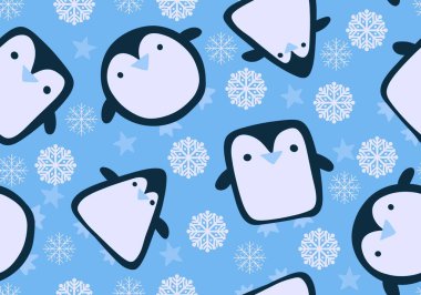 Çizgi filmlerdeki gibi Noel süssüz penguen desenli ambalajlar, çocuk giysileri, kumaşlar, çarşaflar, aksesuarlar ve ambalajlar. Yüksek kaliteli illüstrasyon