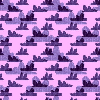 Çizgi film gradyanı, kağıt, kumaş, çarşaf, ambalaj ve çocuk giysileri baskısı için kusursuz kawaii bulutları deseni. Yüksek kaliteli illüstrasyon