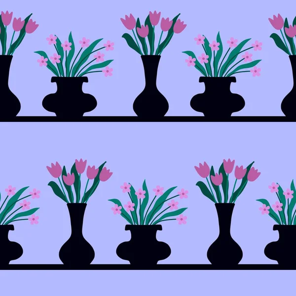 Весняний Домашній Квітковий Декор Безшовний Квітковий Візерунок Горщики Обгортання Паперу — стокове фото