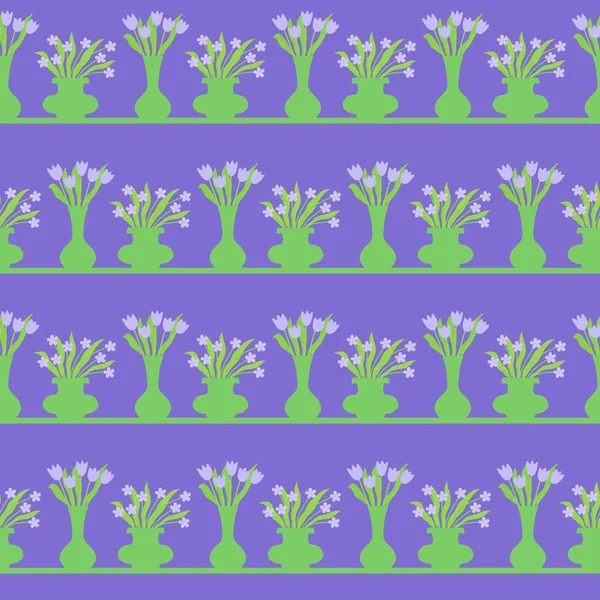 Tavaszi Otthon Virágos Dekoráció Zökkenőmentes Virág Edények Minta Csomagolására Papír — Stock Fotó