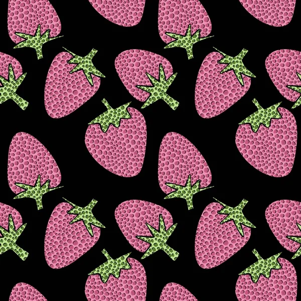 Nahtloses Erdbeermuster Mit Cartoon Fruchtpolka Punkten Für Sommerstoffe Und Bettwäsche — Stockfoto