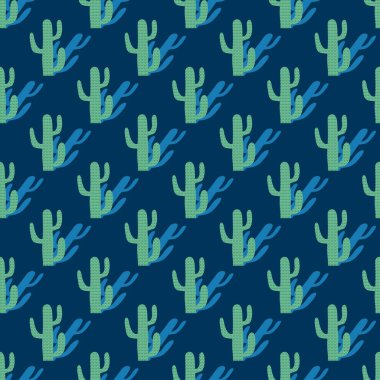 Kağıt, kumaş, çarşaf, tatil aksesuarları ve çocuk giysileri baskısı ve mayo tekstili için yaz çiçeksiz kaktüs deseni. Yüksek kaliteli illüstrasyon