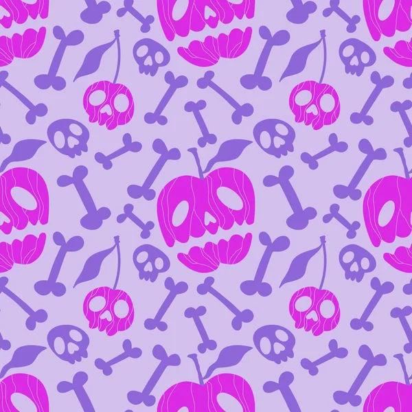 Halloween cartoon seamless apples skulls pattern for wrapping paper and fabrics and linens and kids clothes print and packaging and festive textiles. High quality illustration