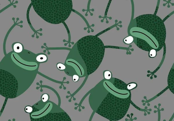 Cartoon Festive Animals Seamless Christmas Frogs Pattern Wrapping Paper Fabrics — Stock Photo, Image