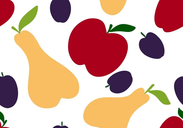 Tecknad Frukt Skörd Sömlösa Äpplen Och Päron Och Plommon Mönster — Stockfoto