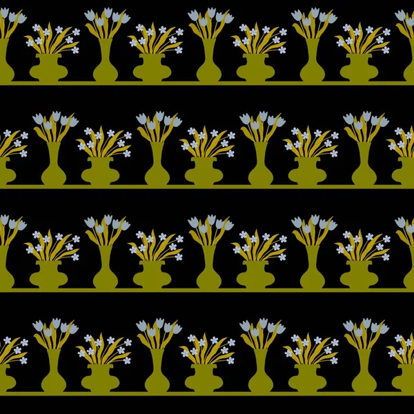 Spring home floral decor seamless flower and pots pattern for wrapping paper and fabrics and linens and kids clothes print and packaging. High quality illustration