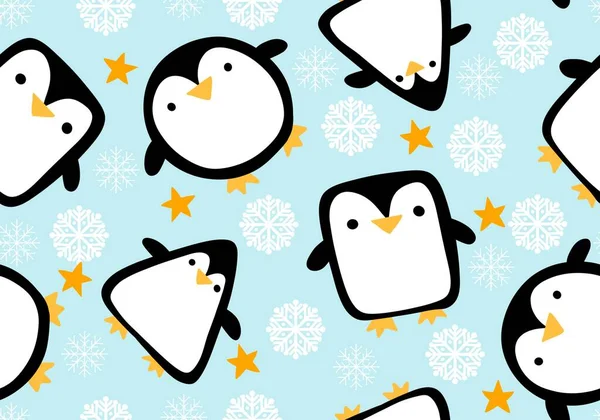 Cartoon winter Christmas seamless penguin pattern for wrapping paper and kids clothes print and fabrics and linens and accessories and packaging. High quality illustration
