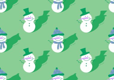 Winter seamless snowman and snowflakes pattern for Christmas wrapping paper and kids notebooks and accessories and fabrics. High quality illustration