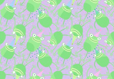 Çizgi filmlerdeki neşeli hayvanlar, kağıt, kumaş, çarşaf, çocuk giysisi baskısı ve Noel ambalajı için kusursuz Noel kurbağaları desenleri. Yüksek kaliteli illüstrasyon