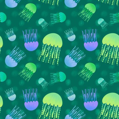 Çizgi filmlerdeki hayvanlar, kağıt, kumaş, çarşaf ve çocuk giysileri baskısı ve ambalajı için kusursuz deniz anası desenleri. Yüksek kaliteli illüstrasyon