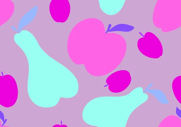 Kreslené Ovoce Sklízet Bezešvé Jablka Hrušky Švestky Vzor Pro Balení — Stock fotografie