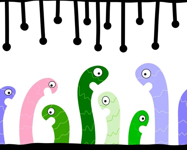 Kreskówka Zwierzęta Zabawki Bezszwowe Robaki Wzór Węże Pakowania Papieru Tkanin — Zdjęcie stockowe