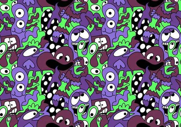 Cartoon Doodle Monsters Naadloze Aliens Dieren Patroon Voor Het Inpakken — Stockfoto