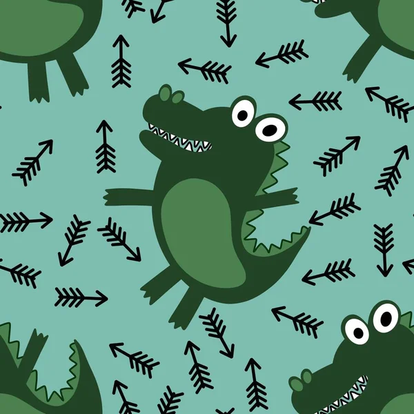 Djur Tecknad Sömlös Krokodil Dinosaurie Drake Mönster För Inslagning Papper — Stockfoto