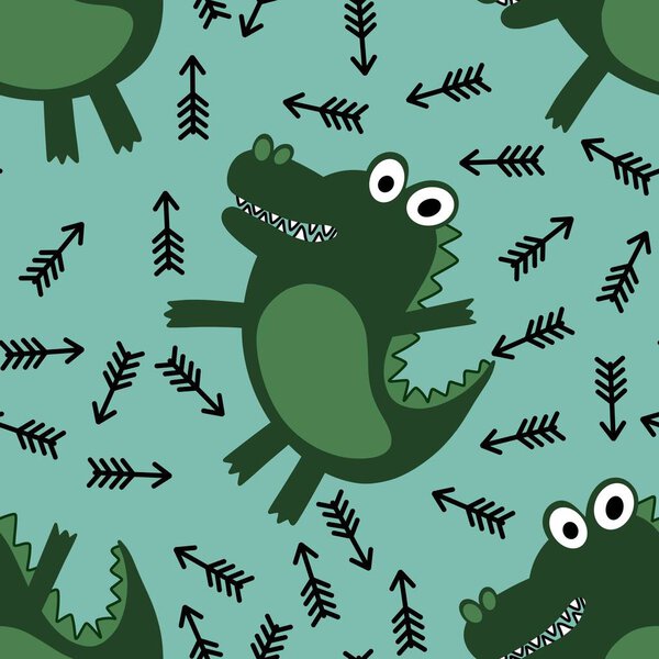 Animals cartoon seamless crocodile dinosaur dragon pattern for wrapping paper and fabrics and linens and packaging and kids clothes print. High quality illustration