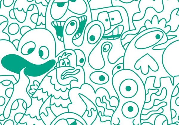 Cartoon Doodle Monster Nahtlose Aliens Und Tiere Muster Zum Einwickeln — Stockfoto