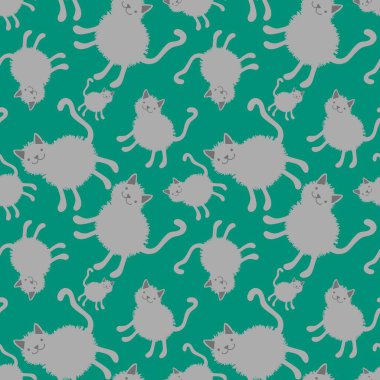 Çizgi filmlerdeki hayvanlar kağıt, kumaş, çarşaf, ambalaj ve çocuk giysisi baskısı için kusursuz kedi yavrusu desenleri. Yüksek kaliteli illüstrasyon
