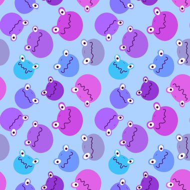 Çizgi filmlerdeki kusursuz kurbağa desenleri kağıt, kumaş, çarşaf ve çocuk giysileri baskısı ve ambalaj için. Yüksek kaliteli illüstrasyon