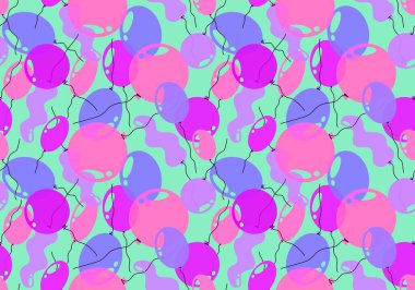 Karikatürlerde ambalaj kağıtları, kumaşlar, çarşaflar, doğum günü paketleri ve çocuk giysileri baskısı için şenlikli, dikişsiz balonlar. Yüksek kaliteli illüstrasyon