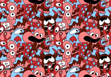 Çizgi film canavarları kusursuz uzaylılar ve hayvan desenli ambalajlar, kumaşlar ve çocuk kıyafetleri baskılar, çarşaflar ve ambalajlar. Yüksek kaliteli illüstrasyon