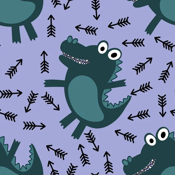 Animals Cartoon Nahtlose Krokodil Dinosaurier Drachen Muster Zum Einwickeln Von — Stockfoto