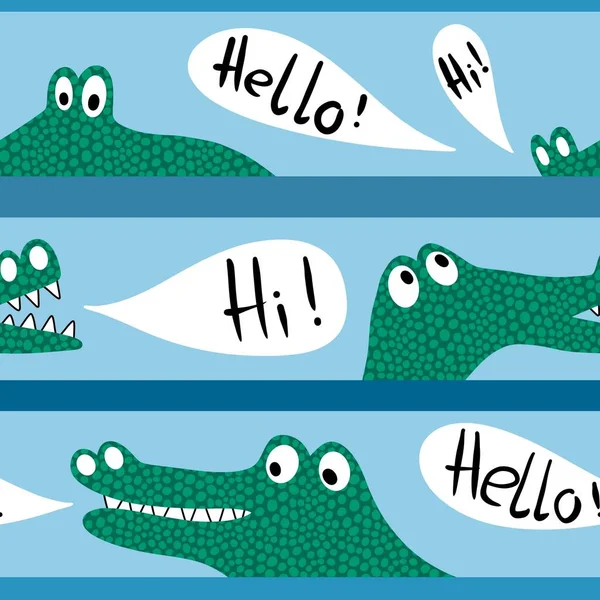 卡通动物无缝鳄鱼龙恐龙怪物图案用于包装纸和织物 儿童服装印花和夏季配件 高质量的例证 — 图库照片