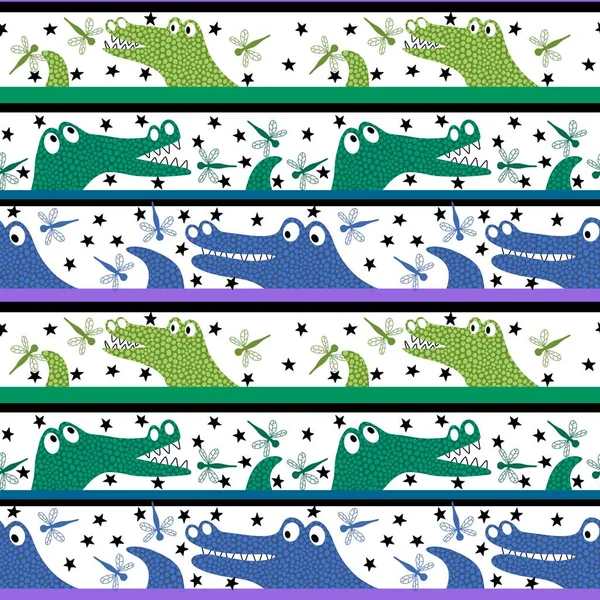 Cartoon Animals Seamless Crocodile Dragon Dinosaur Monsters Pattern Wrapping Paper — Stock Photo, Image