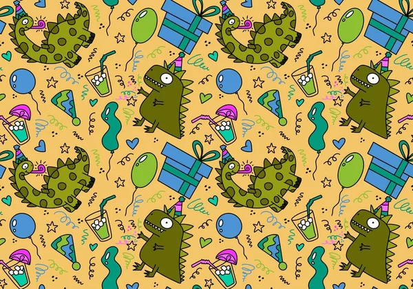 Cartoon Festliche Tiere Party Nahtlose Dinosaurier Drachenmuster Für Packpapier Und — Stockfoto