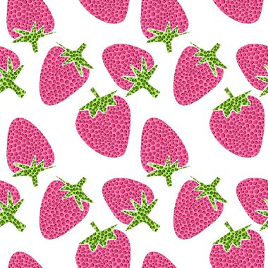 Karikatür meyveli puantiyeli kumaşlar ve çarşaflar için dikişsiz çilek desenleri ve ambalaj kağıdı ve çocuk giysileri baskısı ve ambalaj ve mayo tekstili ve mutfak. Yüksek kaliteli illüstrasyon