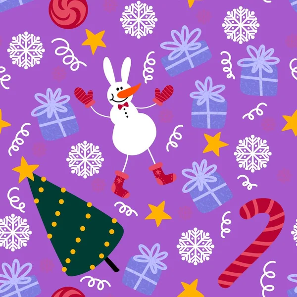 Winter Seamless Snowman Snowflakes Pattern Christmas Wrapping Paper Kids Notebooks — Stock fotografie