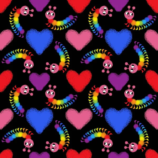 Cartoon Animals Seamless Caterpillar Pattern Wrapping Paper Fabrics Linens Kids — Stock Photo, Image