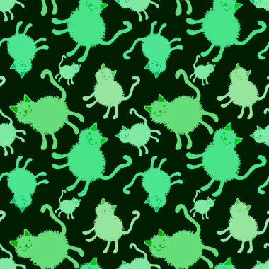 Çizgi filmlerdeki hayvanlar kağıt, kumaş, çarşaf, ambalaj ve çocuk giysisi baskısı için kusursuz kedi yavrusu desenleri. Yüksek kaliteli illüstrasyon