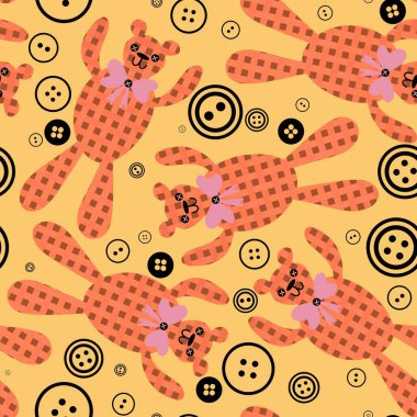 Çizgi filmlerdeki oyuncaklar, kusursuz ayı desenli ambalajlar, çocuk giysileri, kumaşlar, çarşaflar ve paketleme kutuları. Yüksek kaliteli illüstrasyon