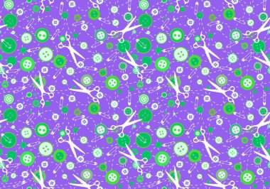 Çizgi film dikiş düğmeleri, makas ve iğne desenleri ambalaj kağıtları, kumaşlar, çarşaflar, hobiler, aksesuarlar ve çocuk giysileri baskıları için. Yüksek kaliteli illüstrasyon