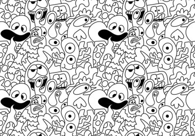 Çizgi film canavarları kusursuz uzaylılar ve hayvan desenli ambalajlar, kumaşlar ve çocuk kıyafetleri baskılar, çarşaflar ve ambalajlar. Yüksek kaliteli illüstrasyon