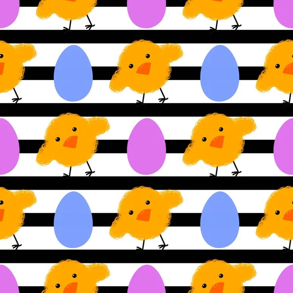 Easter eggs seamless cartoon chicken pattern for wrapping paper and fabrics and linens and kindergarten accessories and kids clothes print. High quality illustration