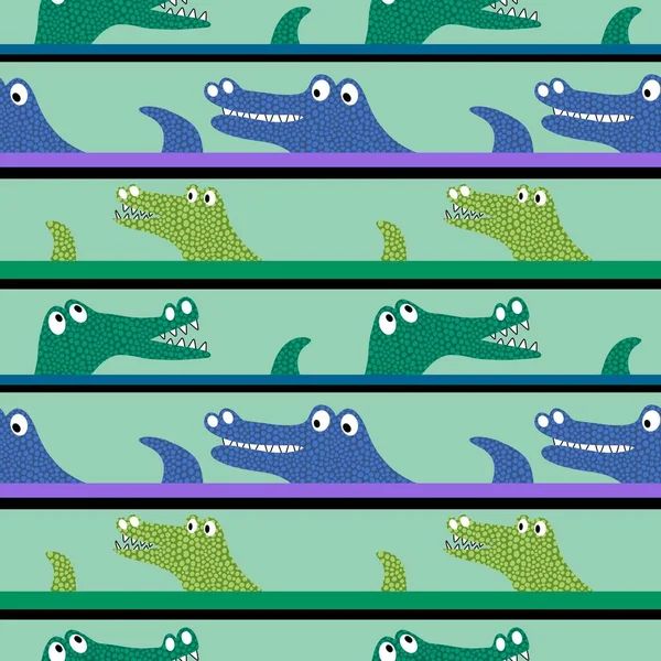 Tecknad Djur Sömlösa Krokodil Drake Dinosaurie Monster Mönster För Inslagning — Stockfoto