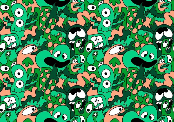 Cartoon Doodle Monsters Naadloze Aliens Dieren Patroon Voor Het Inpakken — Stockfoto