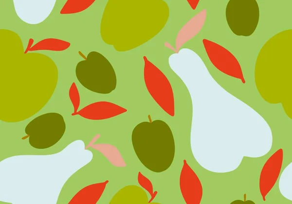 Kreskówkowe Owoce Zbierać Bezszwowe Jabłka Gruszki Śliwki Wzór Pakowania Papieru — Zdjęcie stockowe