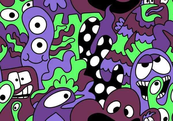 Desenhos Animados Doodle Monstros Sem Costura Aliens Animais Padrão Para — Fotografia de Stock