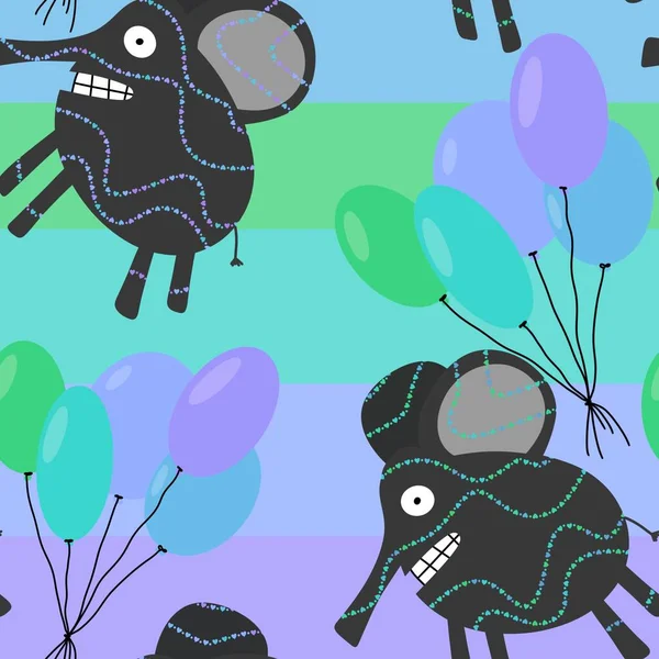 Desenhos Animados Animais Festivos Sem Costura Elefante Balões Padrão Para — Fotografia de Stock